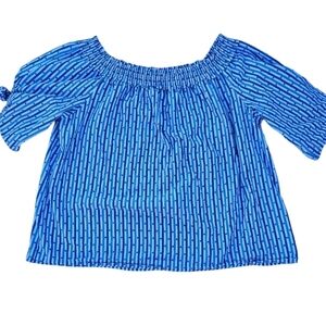 Scotch & Soda Off-Shoulder Tie Sleeve Blouse Blue White size XL